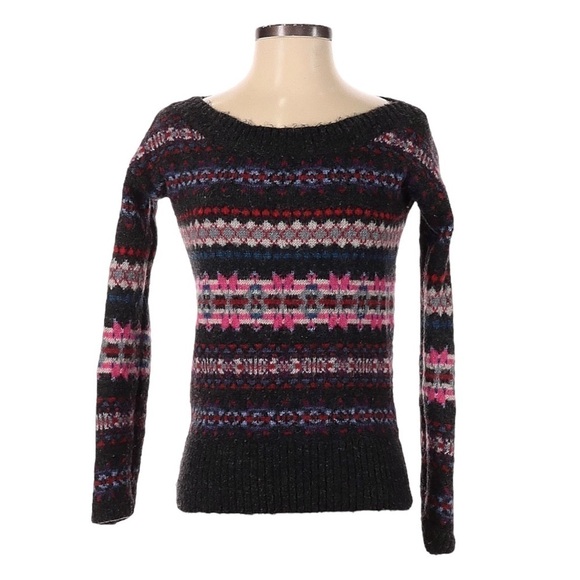 American Eagle Outfitters Wool Fair Isle Scoop Neck Stripe Sweater Size M - Picture 1 of 8